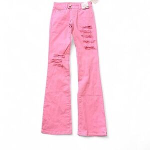 Y2K Pink Low Rise Ripped Flare Jeans